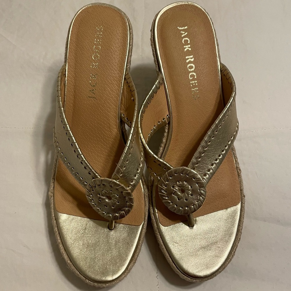 Jack Rogers Espadrille Wedge Sandals Gold